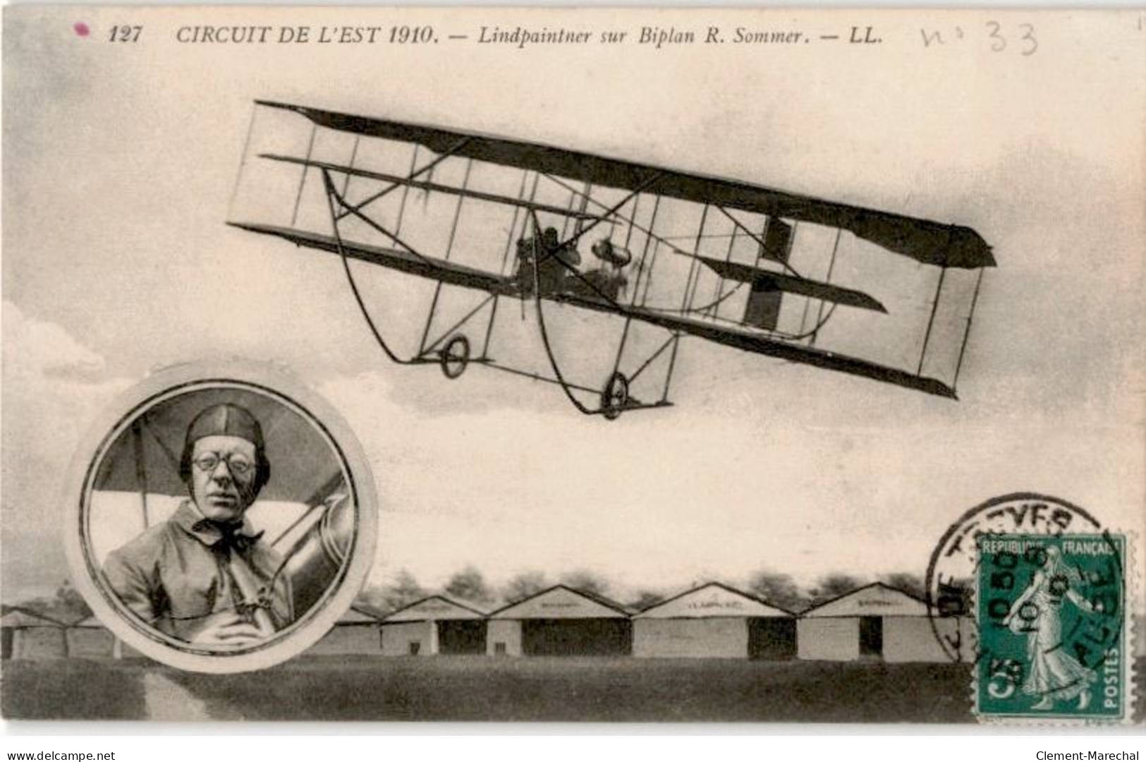 AVIATION: Circuit De L'est 1910 Lindpaintner Sur Biplan R. Sommer - Très Bon état - ....-1914: Voorlopers