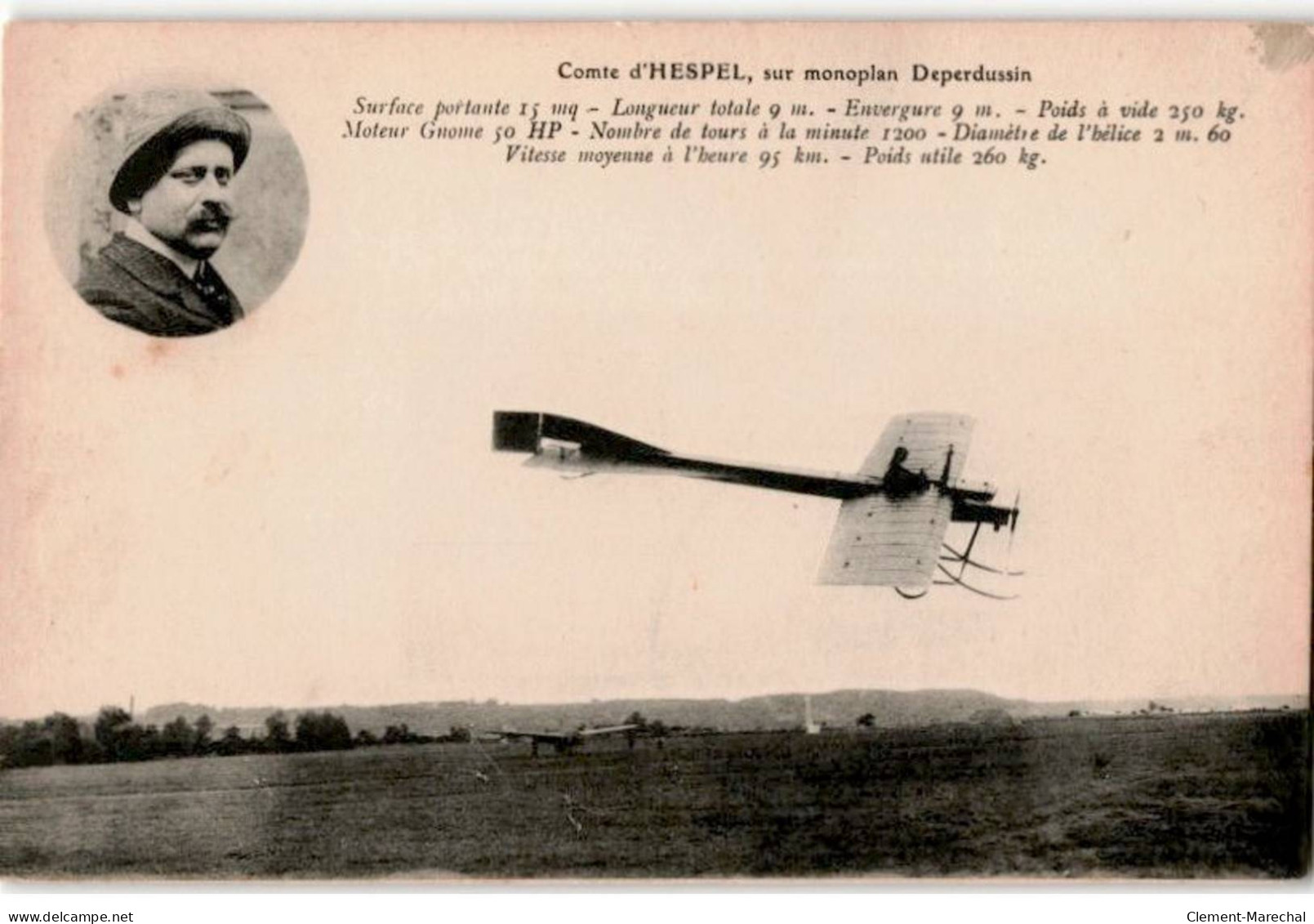 AVIATION: Comte D'Hespel Sur Monoplan Deperdussin Vitesse Moyenne ) L'heure 95km - Très Bon état - ....-1914: Voorlopers