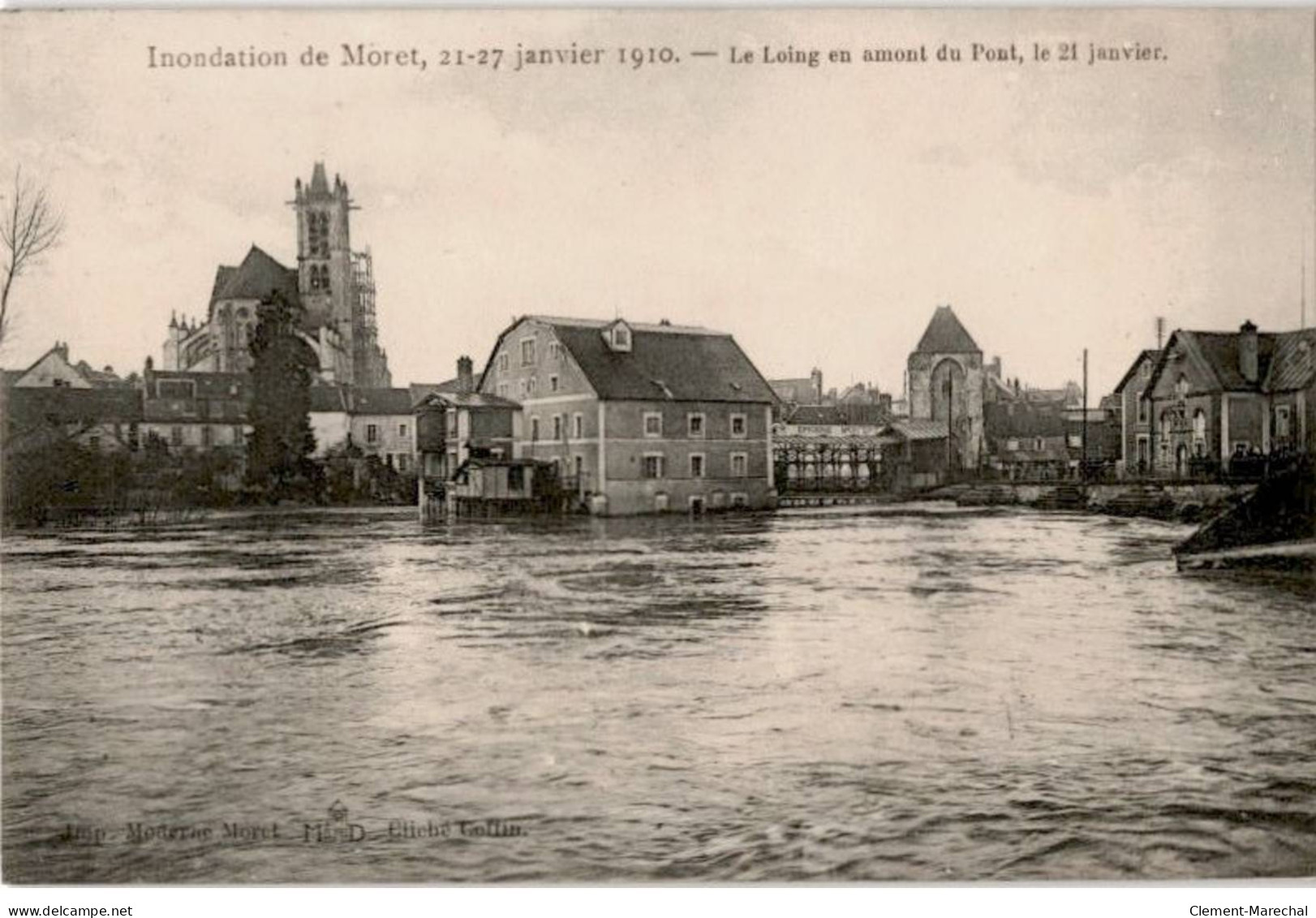 MORET-sur-LOING: Inondation De Moret 27 Janvier 1910 Le Loing En Amont Du Pont - Très Bon état - Moret Sur Loing