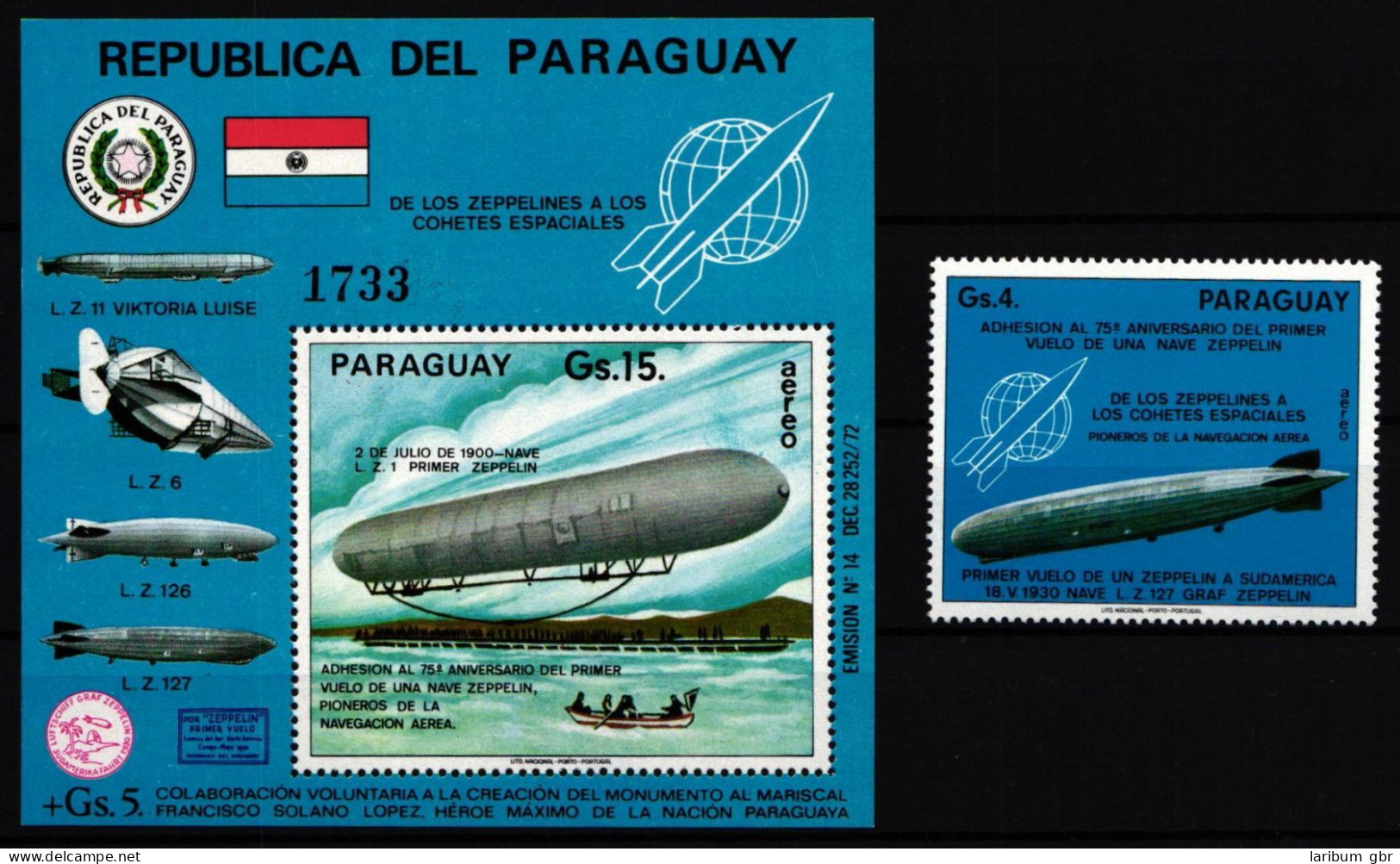 Paraguay 2714 Und Block 256 Postfrisch Zeppelin #GY246 - Paraguay