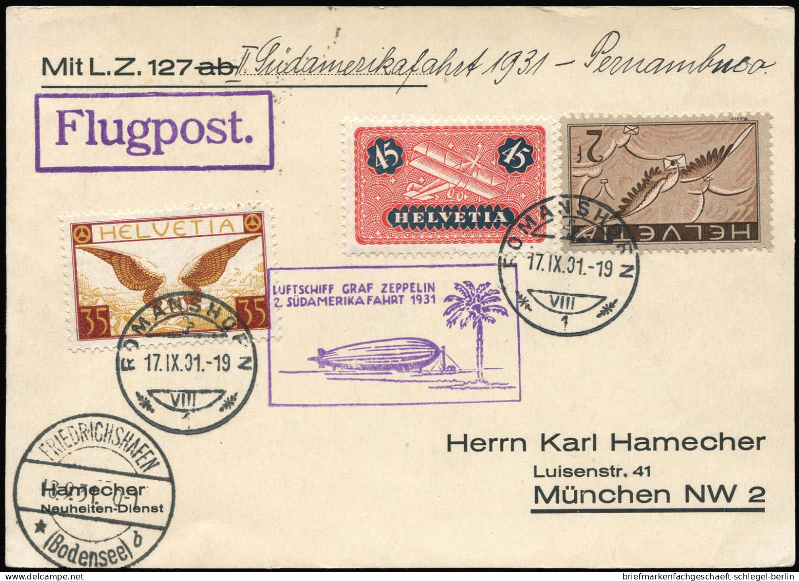 Zeppelin, Zeppelinpost LZ 127, Südamerikafahrten 1931, 1931, Brief - Zeppelins