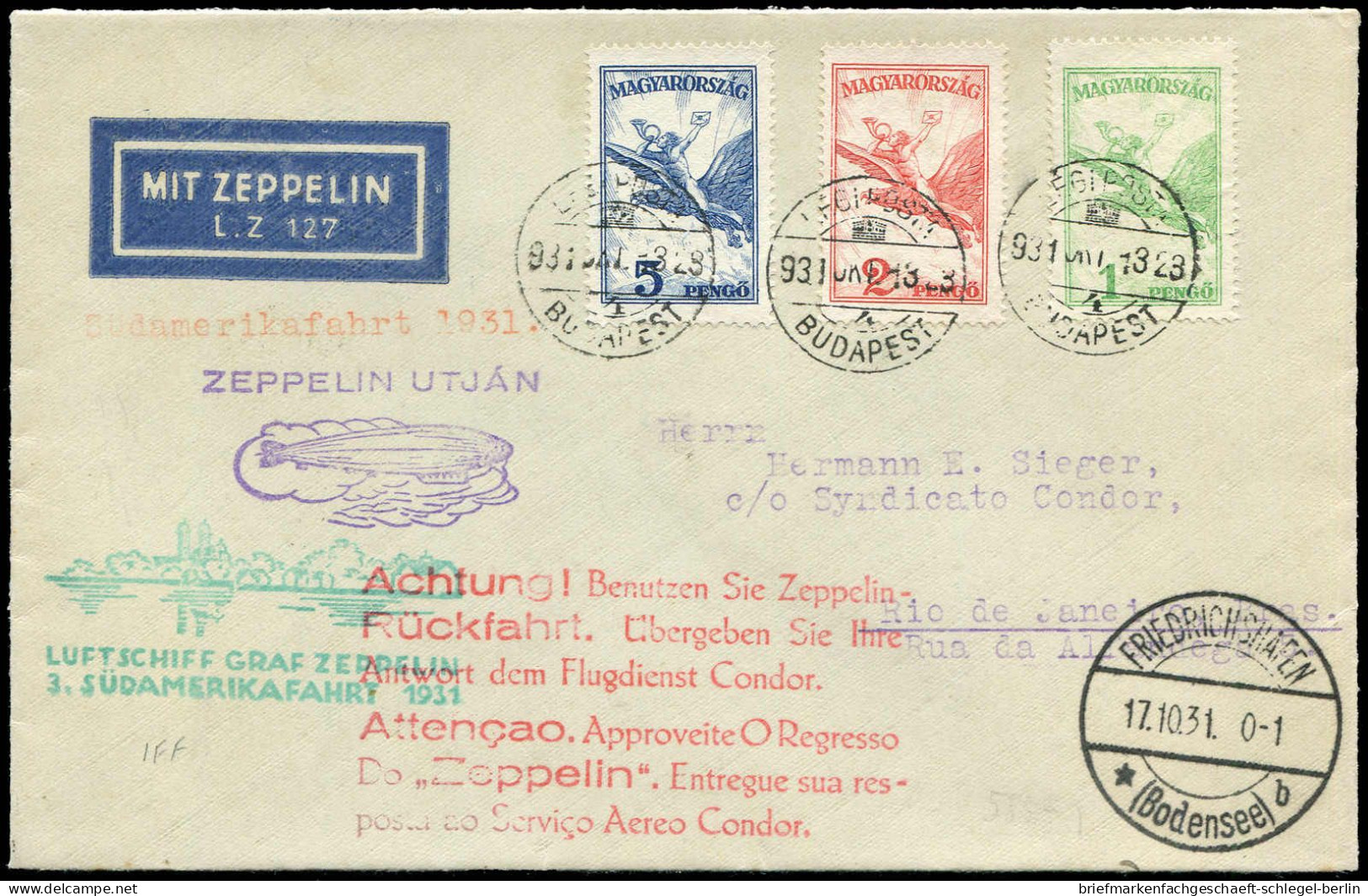 Zeppelin, Zeppelinpost LZ 127, Südamerikafahrten 1931, 1931, Brief - Zeppelines