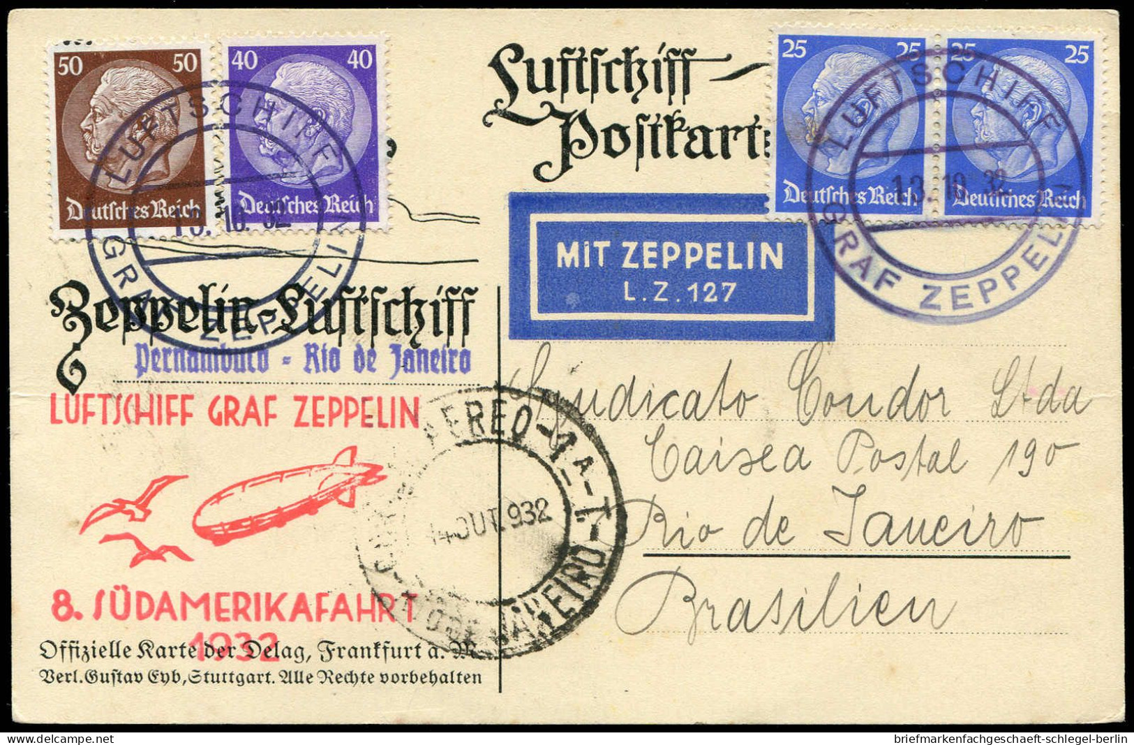 Zeppelin, Zeppelinpost LZ 127, Südamerikafahrten 1932, 1932, Brief - Zeppelin