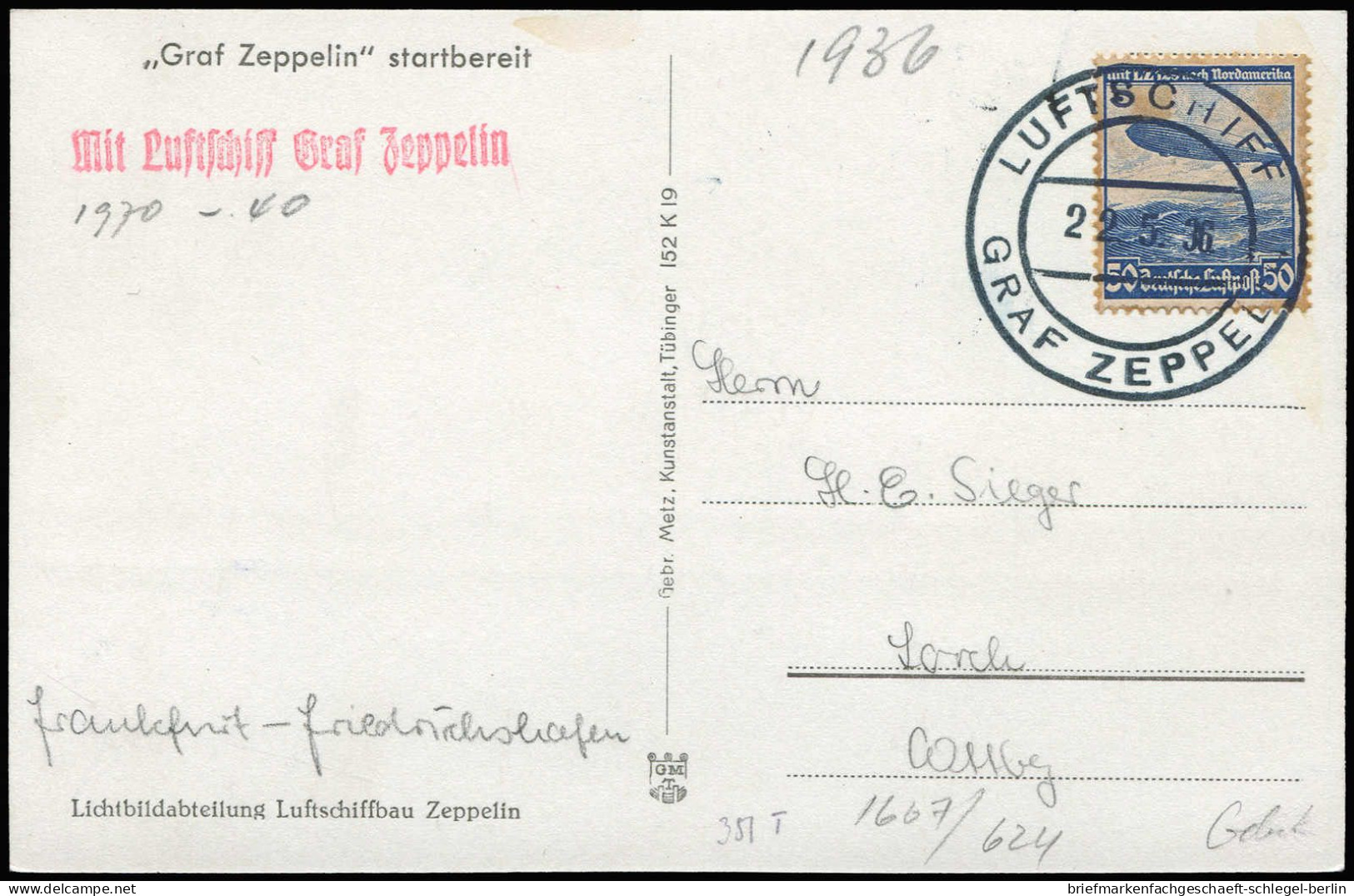 Zeppelin, Zeppelinpost LZ 127, Deutschlandfahrten 1936, 1936, Brief - Zeppelins