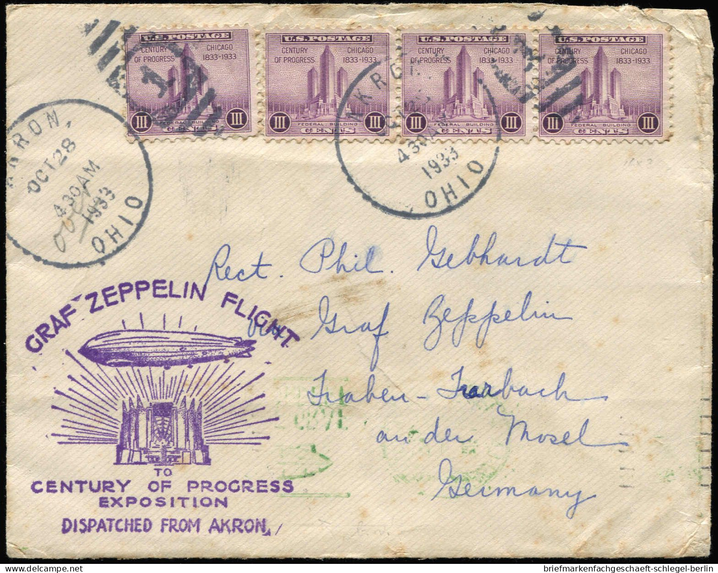 Zeppelin, Zeppelinpost LZ 127, Chicagofahrt, 1933, Brief - Zeppelines