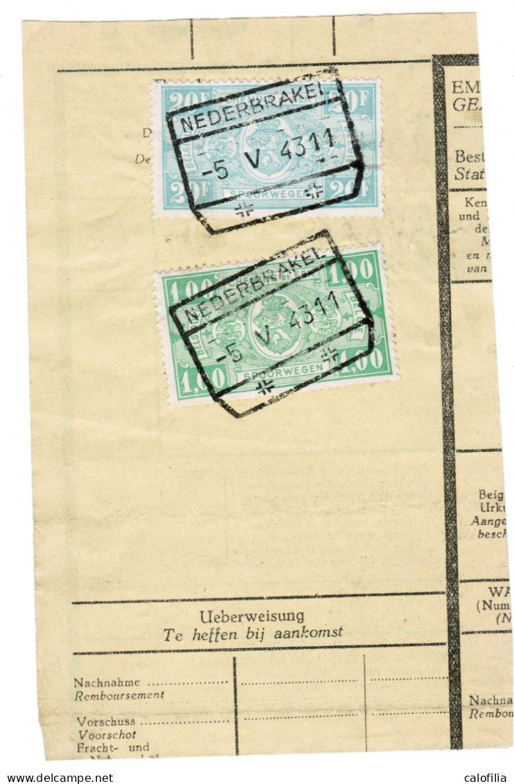 Fragment Bulletin D'expedition, Obliterations Centrale Nettes, NEDERBRAKEL - Usati