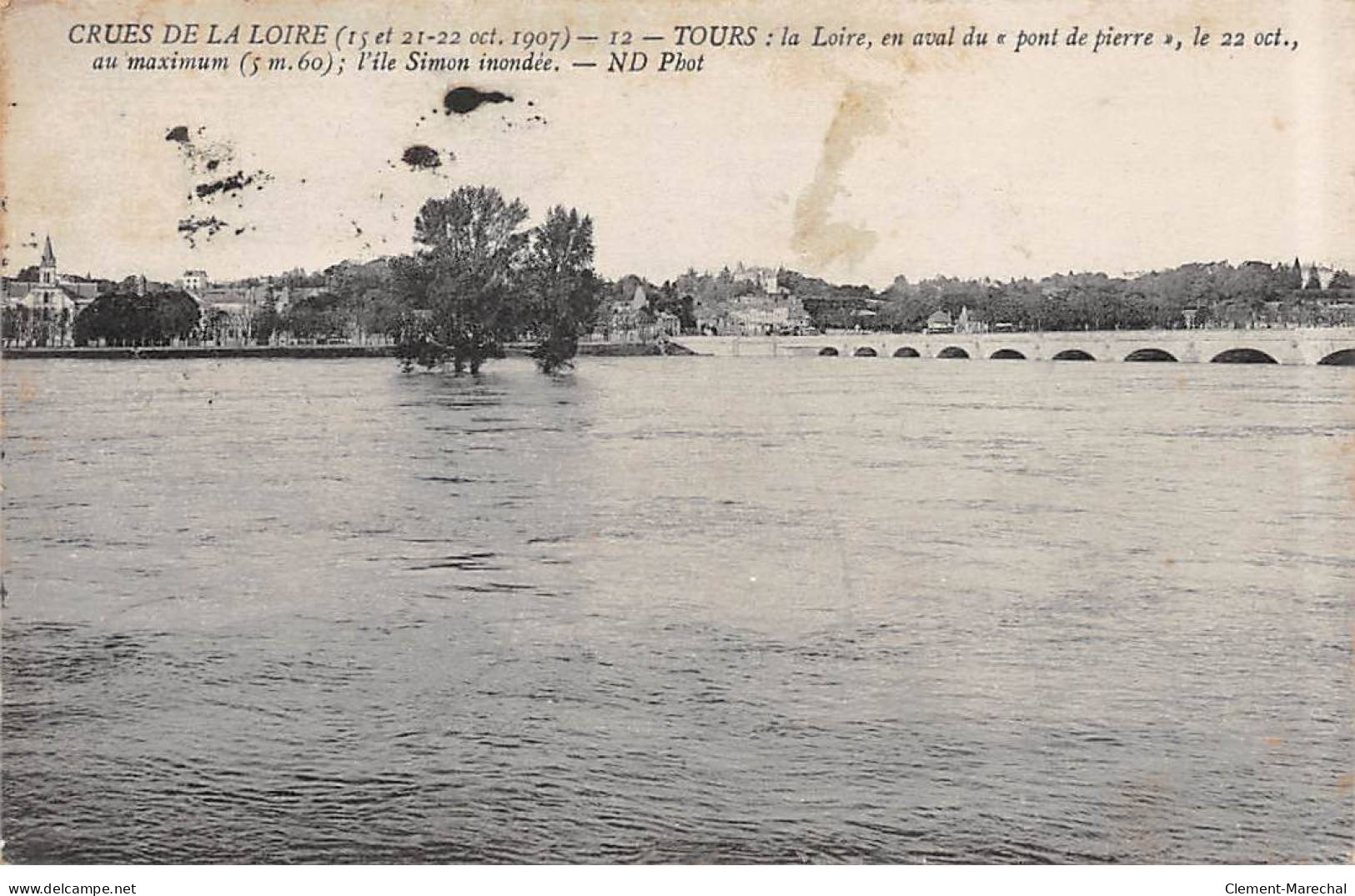 TOURS - Crue De La Loire - Oct 1907 - La Loire En Aval Du Pont De Pierre - Très Bon état - Tours