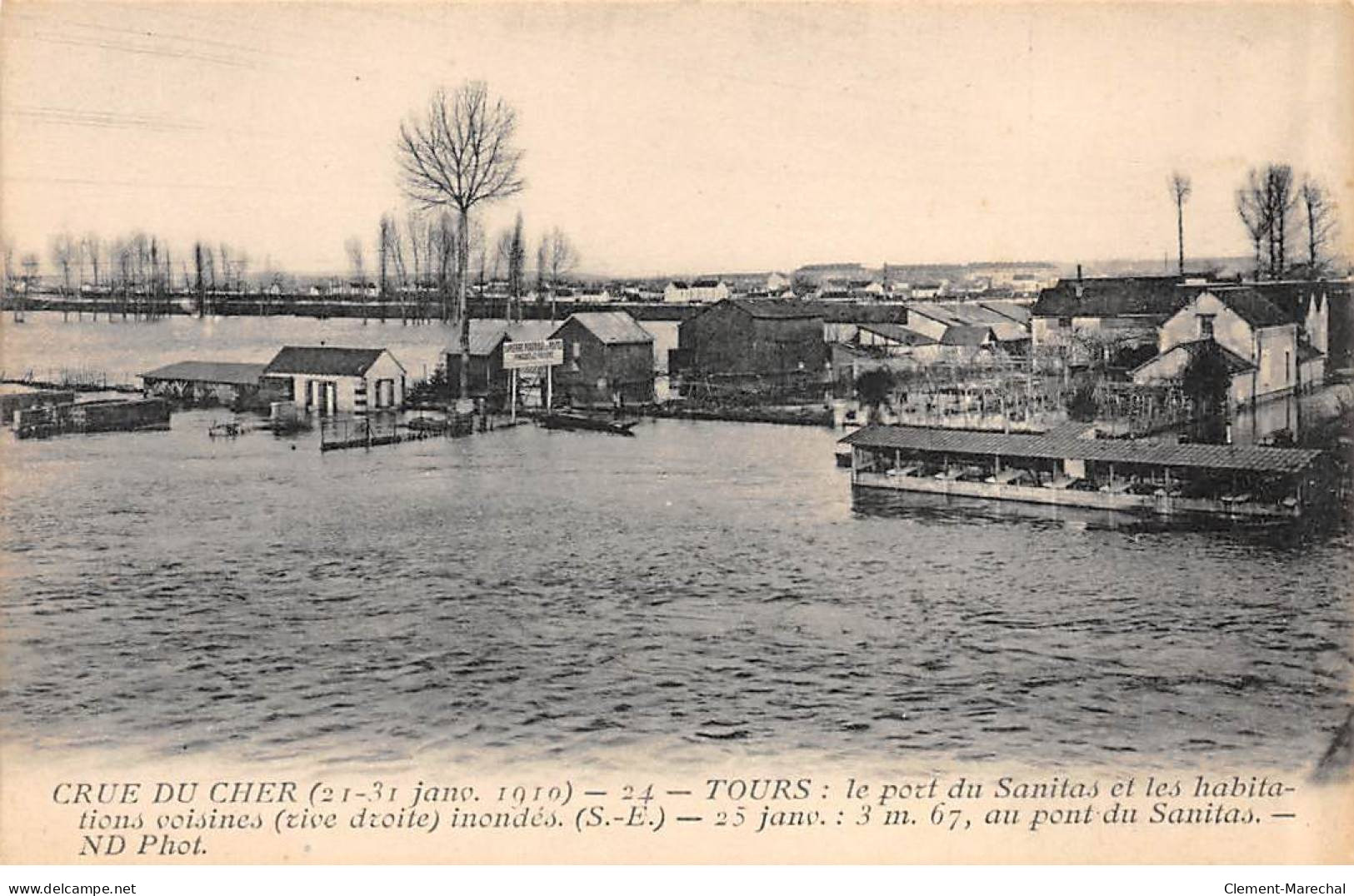 TOURS - Crue Du Cher - Janv 1910 - Le Port Du Sanitas Et Les Habitations - Très Bon état - Tours