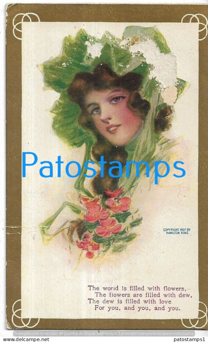 228604 ART ARTE SIGNED WOMAN WITH A HAT & FLOWER DAMAGED CIRCULATED TO US POSTAL POSTCARD - Other & Unclassified