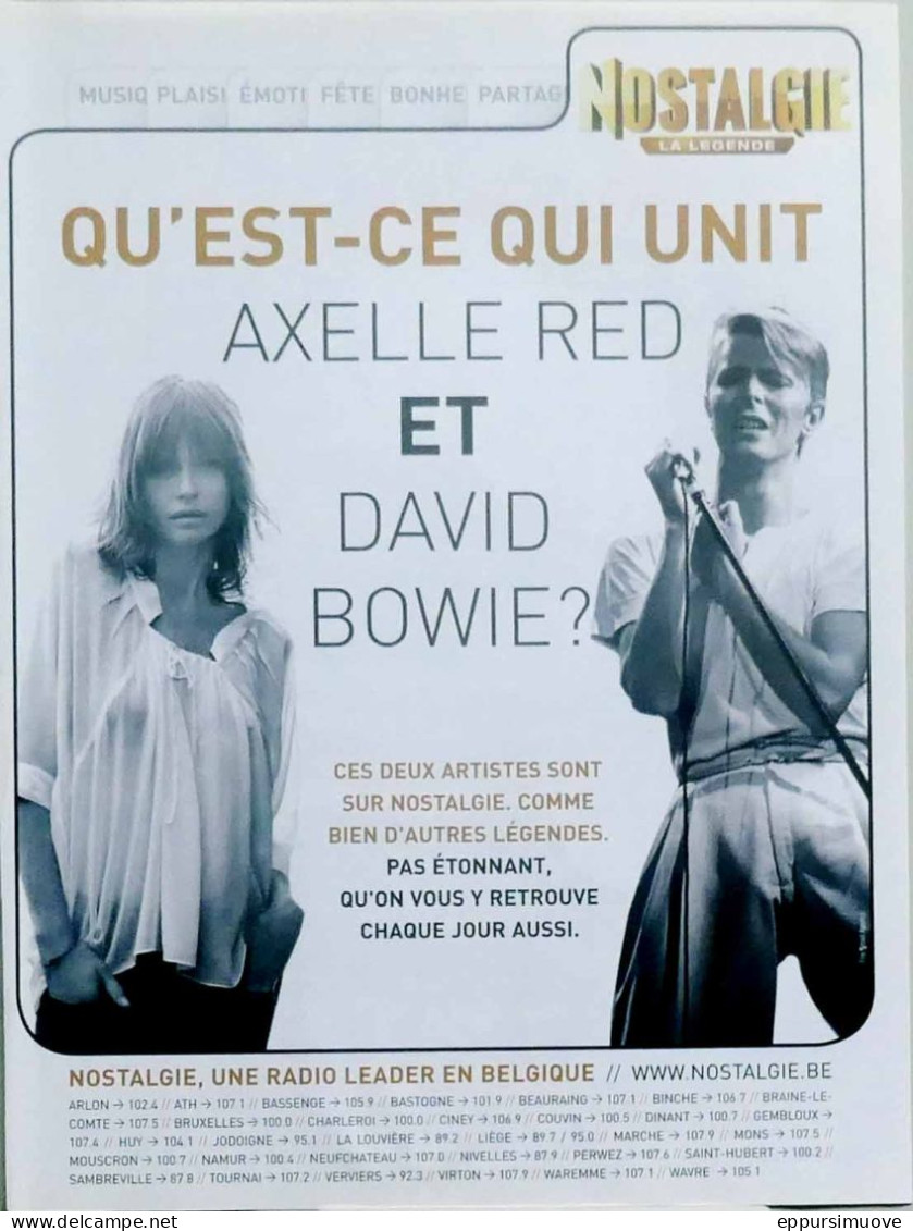 Publicité Papier  RADIO NOSTALGIE DAVID BOWIE AXELLE RED Juillet 2009 TS - Advertising
