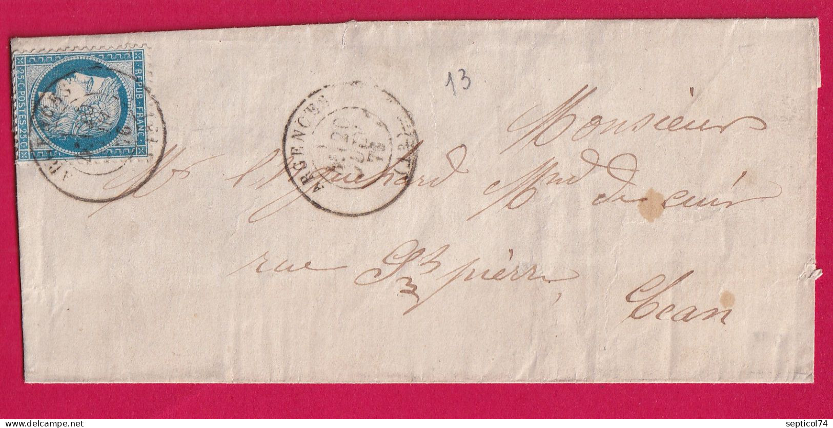 N°60 CAD TYPE 17 ARGENCES CALVADOS POUR CAEN LETTRE - 1849-1876: Periodo Classico