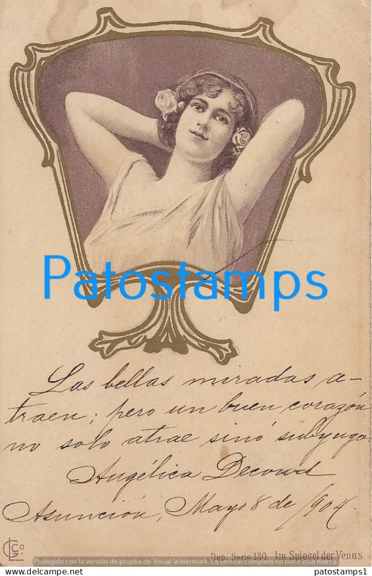 228607 ART ARTE WOMAN WITH FLOWERS ON THE HEAD SPOTTED CIRCULATED TO ARGENTINA POSTAL POSTCARD - Ohne Zuordnung