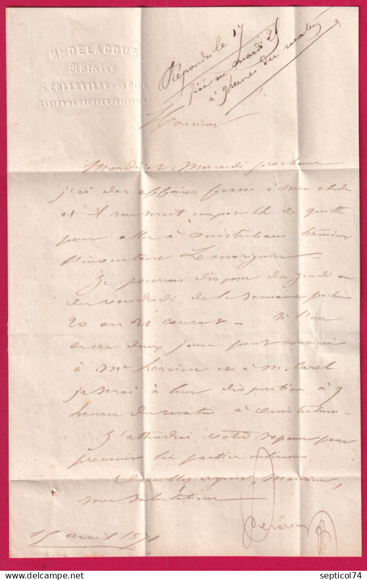 N°46B GC 2754 OUISTREHAM CALVADOS BOITE RURALE B EN ROUGE COLLEVILLE SUR ORNE POUR AMFREVILLE LETTRE - 1849-1876: Periodo Classico