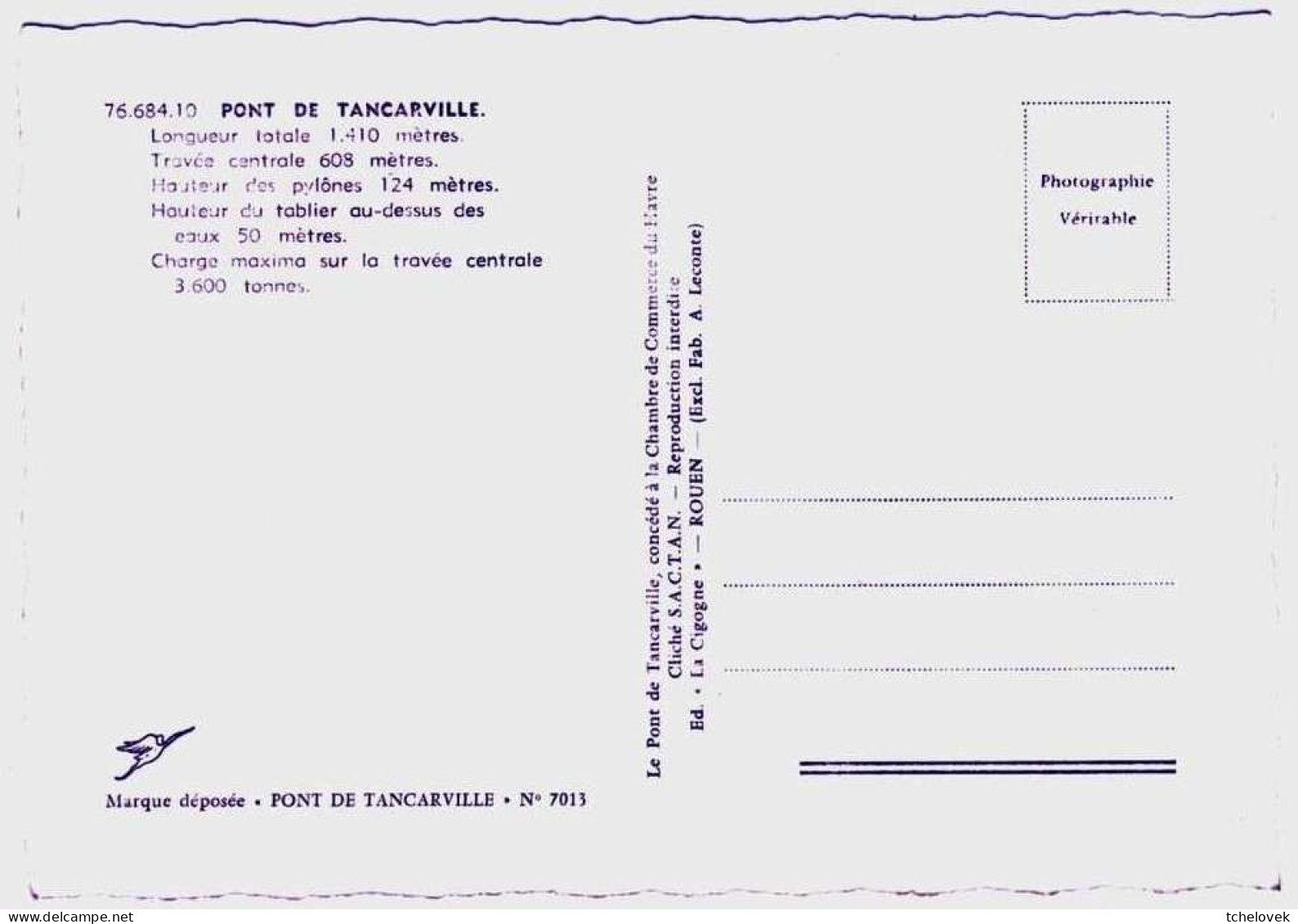 (76) Tancarville Le Pont  Neuve & 7013 Le Darha & (2) 1961 - Tancarville