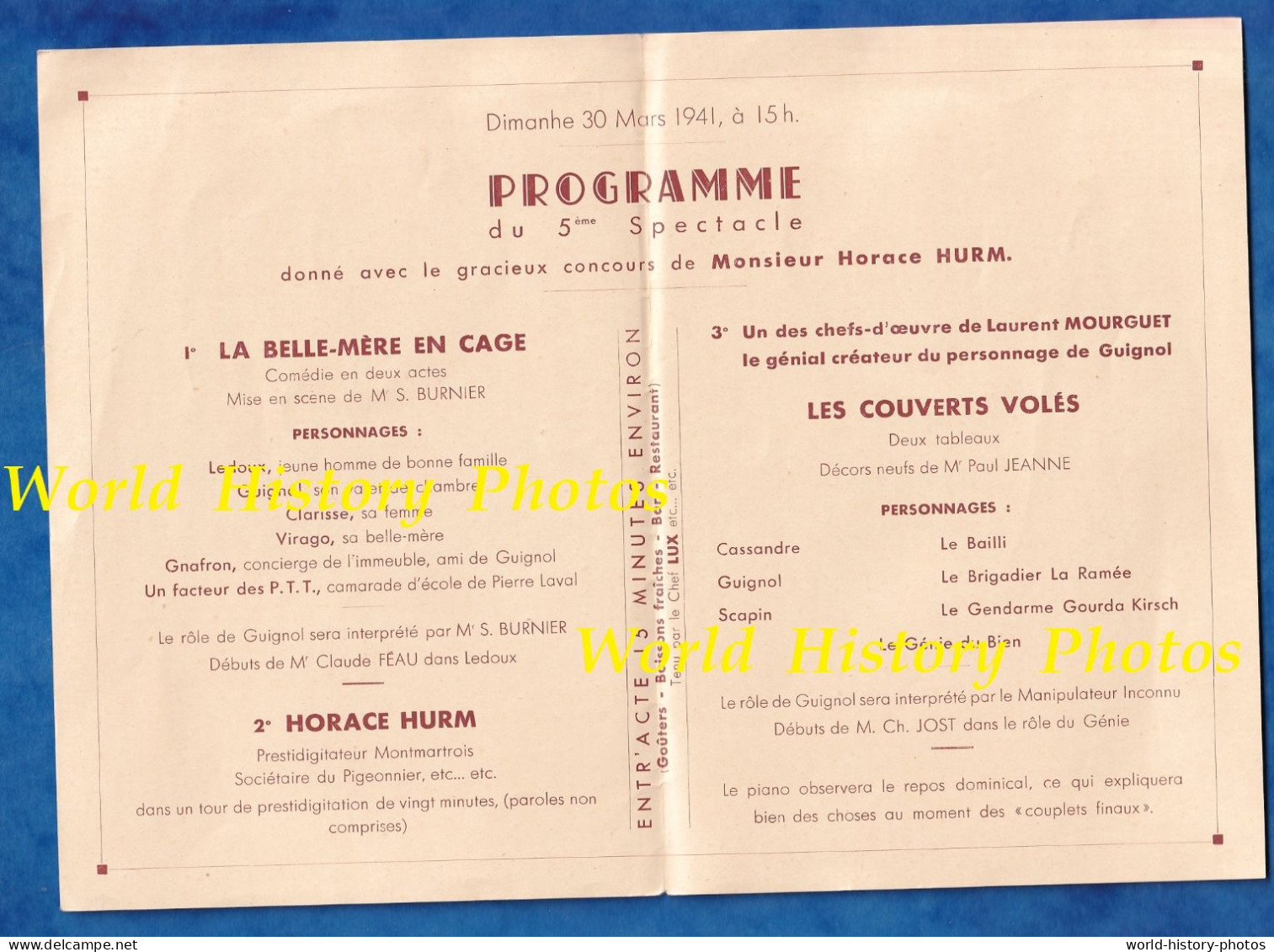 Programme - PARIS Montmartre - Le Pigeonnier De GUIGNOL Théatre à L' Auberge Du Coucou - Horace HURM 1941 WW2 Occupation - Programs