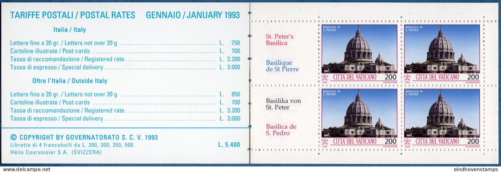 Vatican 1993 Stampbooklet Basilica & Palaces MNH Containing 4 4-blocks - Markenheftchen