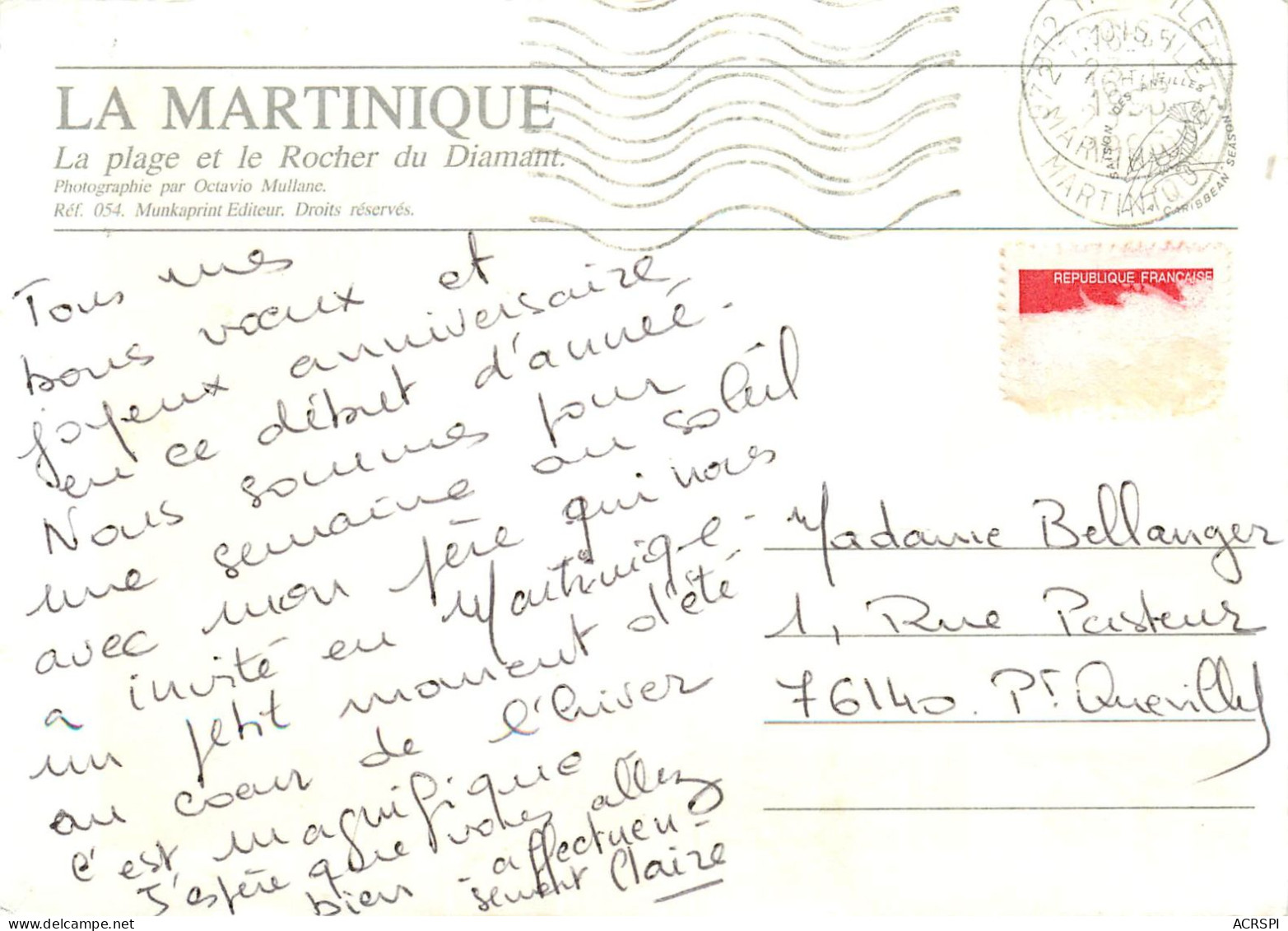 MARTINIQUE   Plage Et Le Rocher Du Diamant  (scan Recto-verso) Ref 1010 - Autres & Non Classés