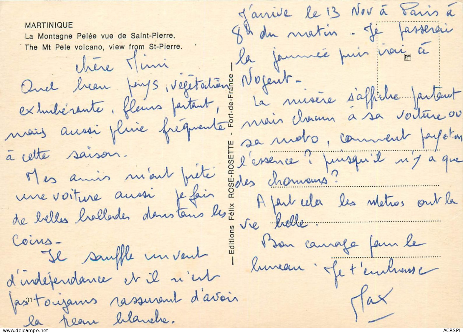 MARTINIQUE  La Montagne Pelée Vue De Saint Pierre  (scan Recto-verso) Ref 1010 - Autres & Non Classés