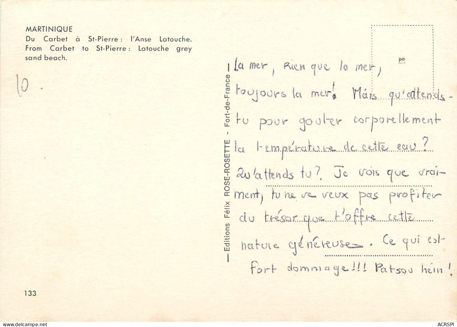 MARTINIQUE   Du Carbet à Saint Pierre L'anse Latouche ( Recto-verso) Ref 1007 - Other & Unclassified