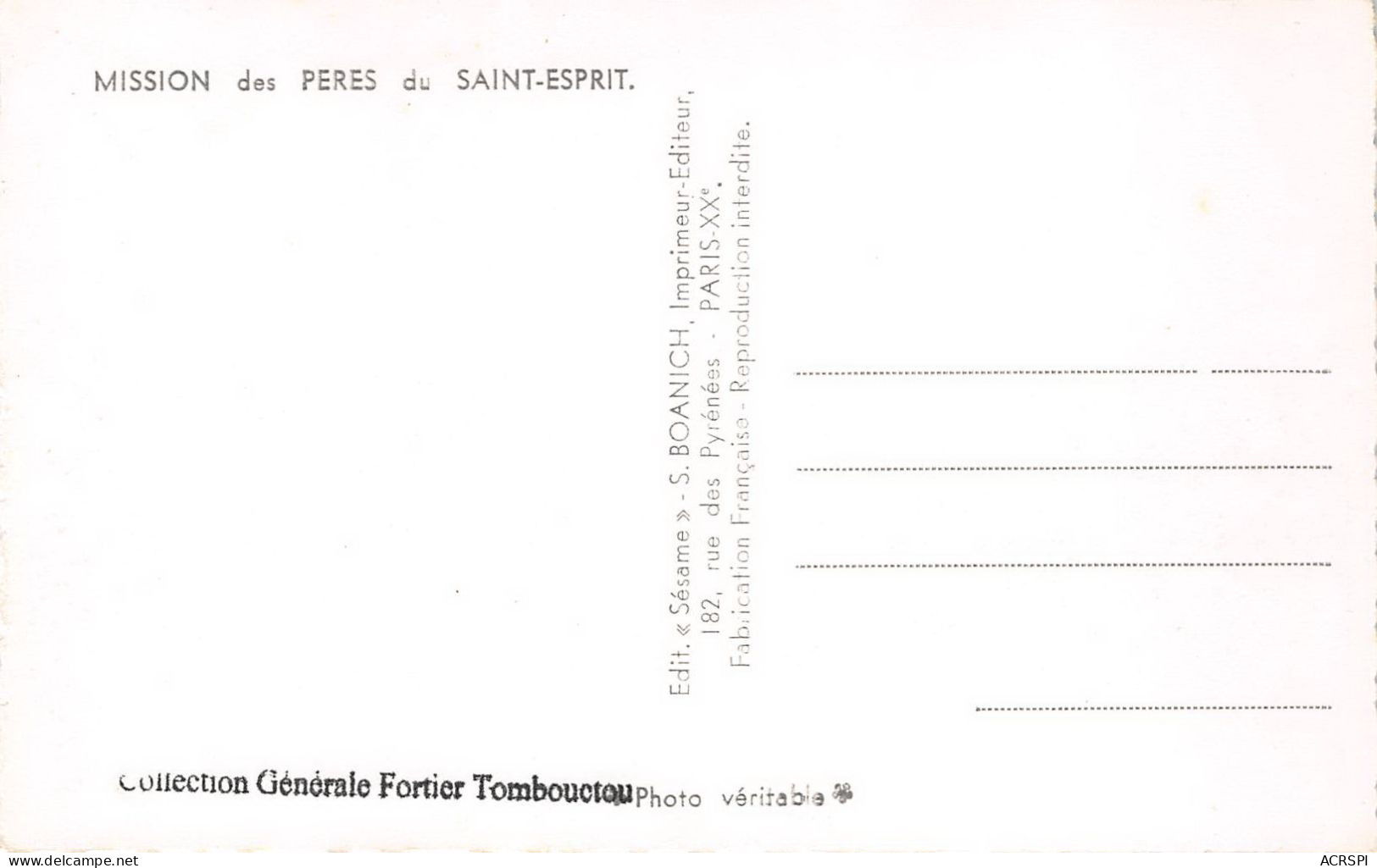 MALI SOUDAN TOMBOUCTOU  Bebe Repas Mission Des Peres Du St Esprit  2 (scan Recto-verso) Ref 1002 - Mali