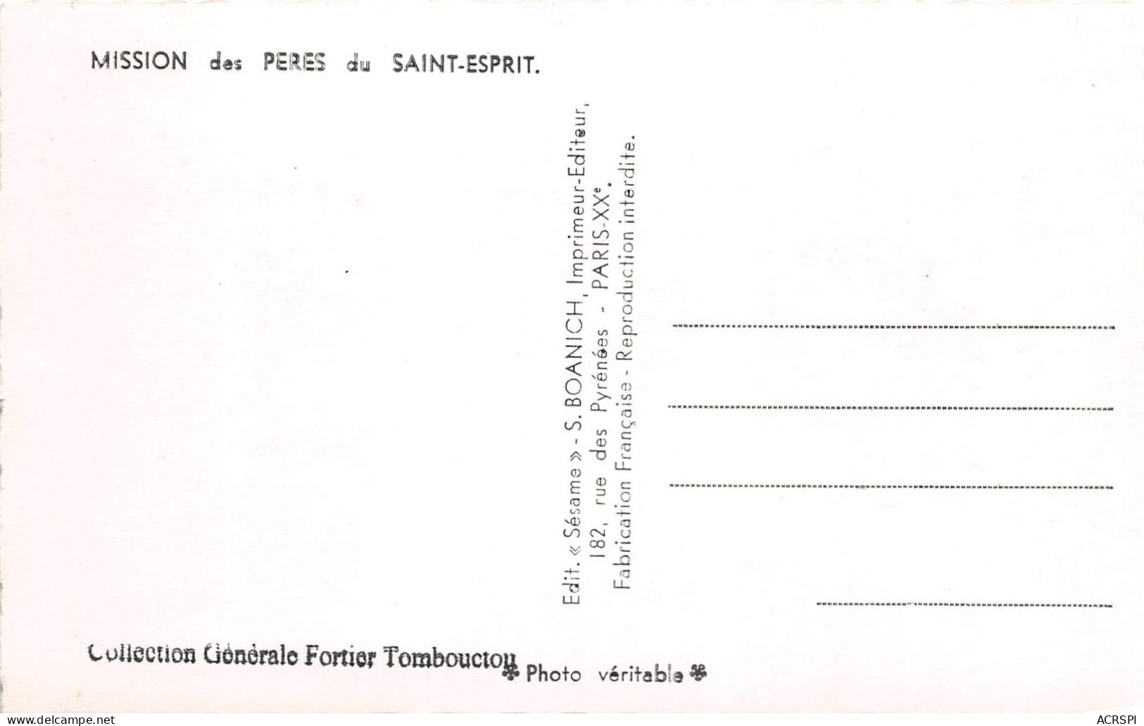 MALI SOUDAN TOMBOUCTOU Jeunes Filles Mission Des Peres Du St Esprit (scan Recto-verso) Ref 1002 - Mali