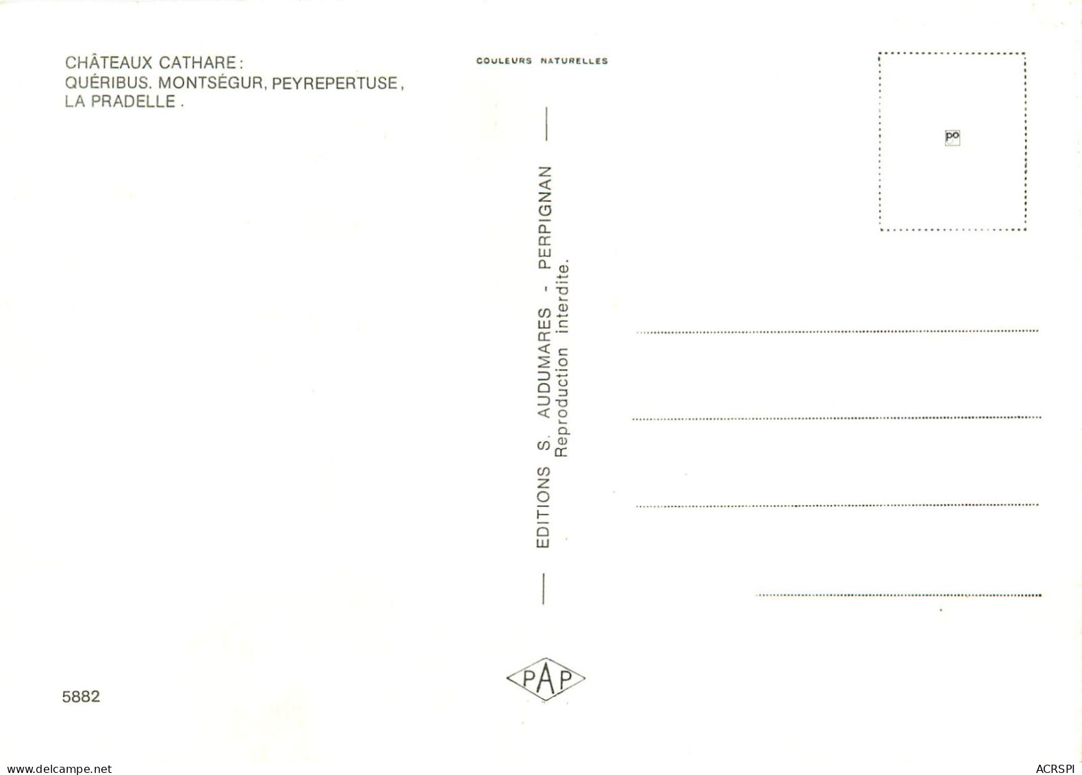 PERPIGNAN, Châteaux Cathare, Quéribuus, Montségur, Peyrepertuse (scan Recto-verso) Ref 1042 - Perpignan