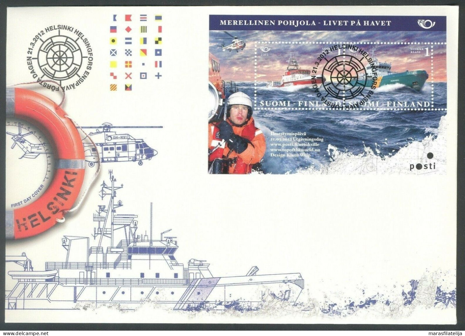 Finland 2012, Sea Rescue Service, Souvenir Sheet, FDC - Autres & Non Classés