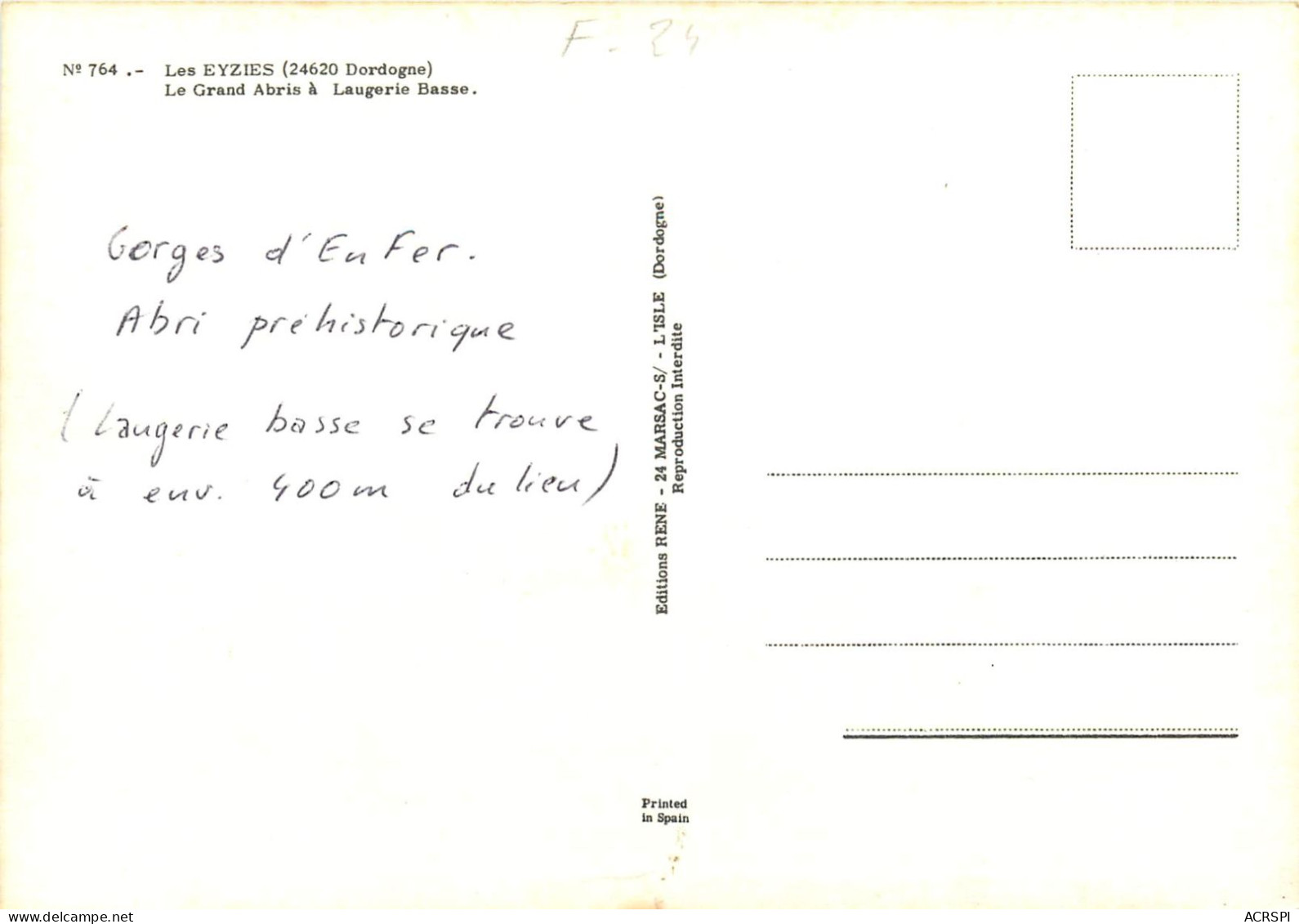 24 Les EYZIES De TAYAC Grand Abris à Laugerie Basse  (scan Recto-verso) Ref 1087 - Bergerac