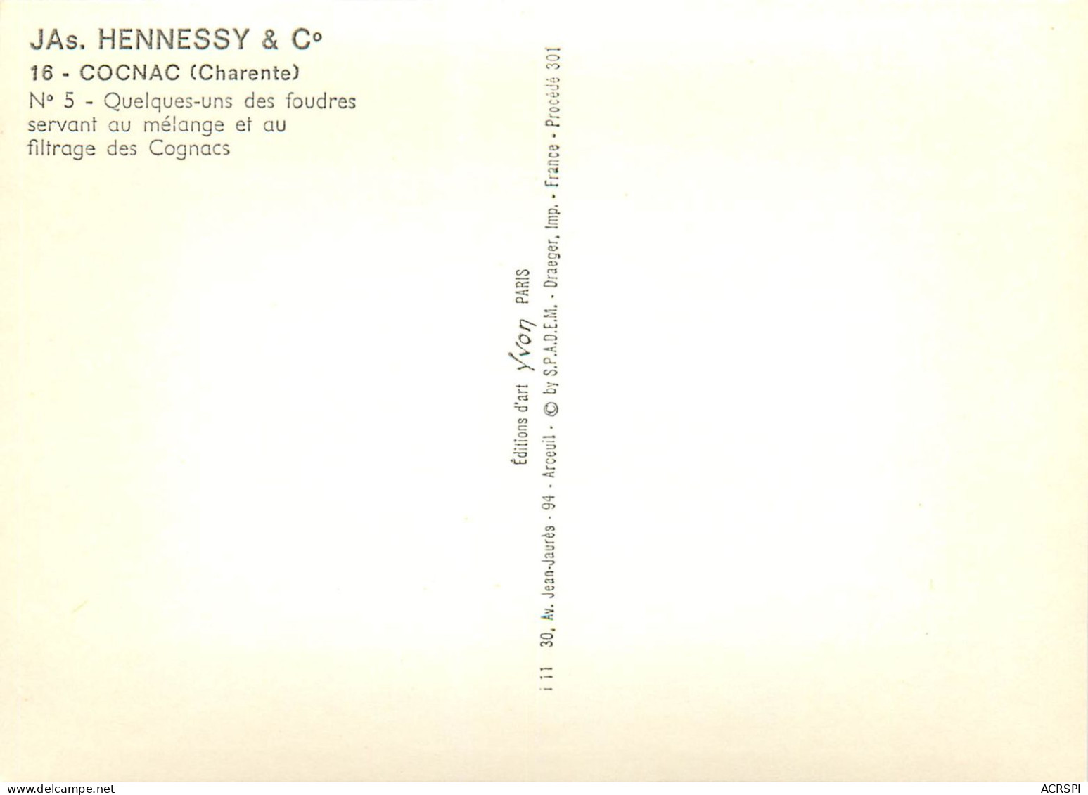 COGNAC JAs HENNESSY & C°   Foudres Servant Au Mélange Et Filtrage (scan Recto-verso) Ref 1077 - Cognac