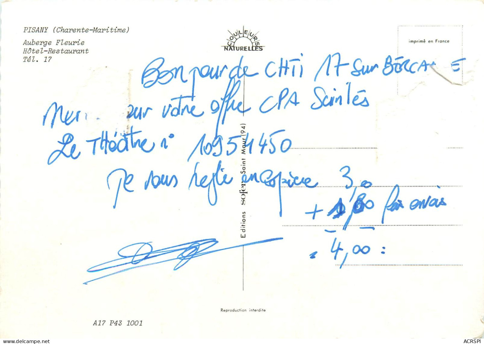 PISANY L'auberge Fleurie Hotel Restaurant   (scan Recto-verso) Ref 1073 - Other & Unclassified
