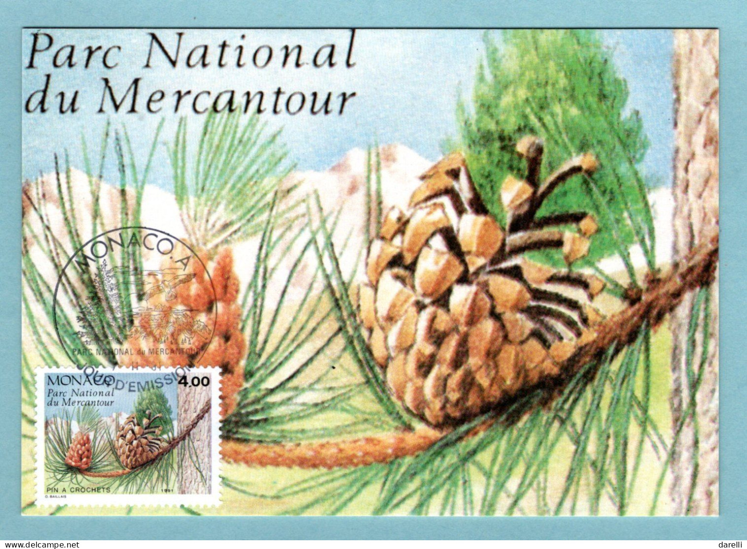 Carte Maximum Monaco 1991 - National Du Mercantour - Conifères - Pin à Crochets - YT 1801 - Cartoline Maximum