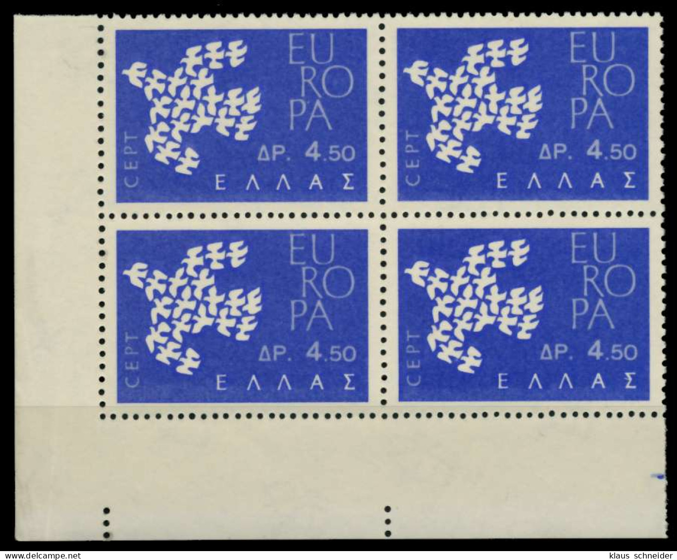 GRIECHENLAND 1961 Nr 776 Postfrisch VIERERBLOCK ECKE-UL X91E52E - Unused Stamps