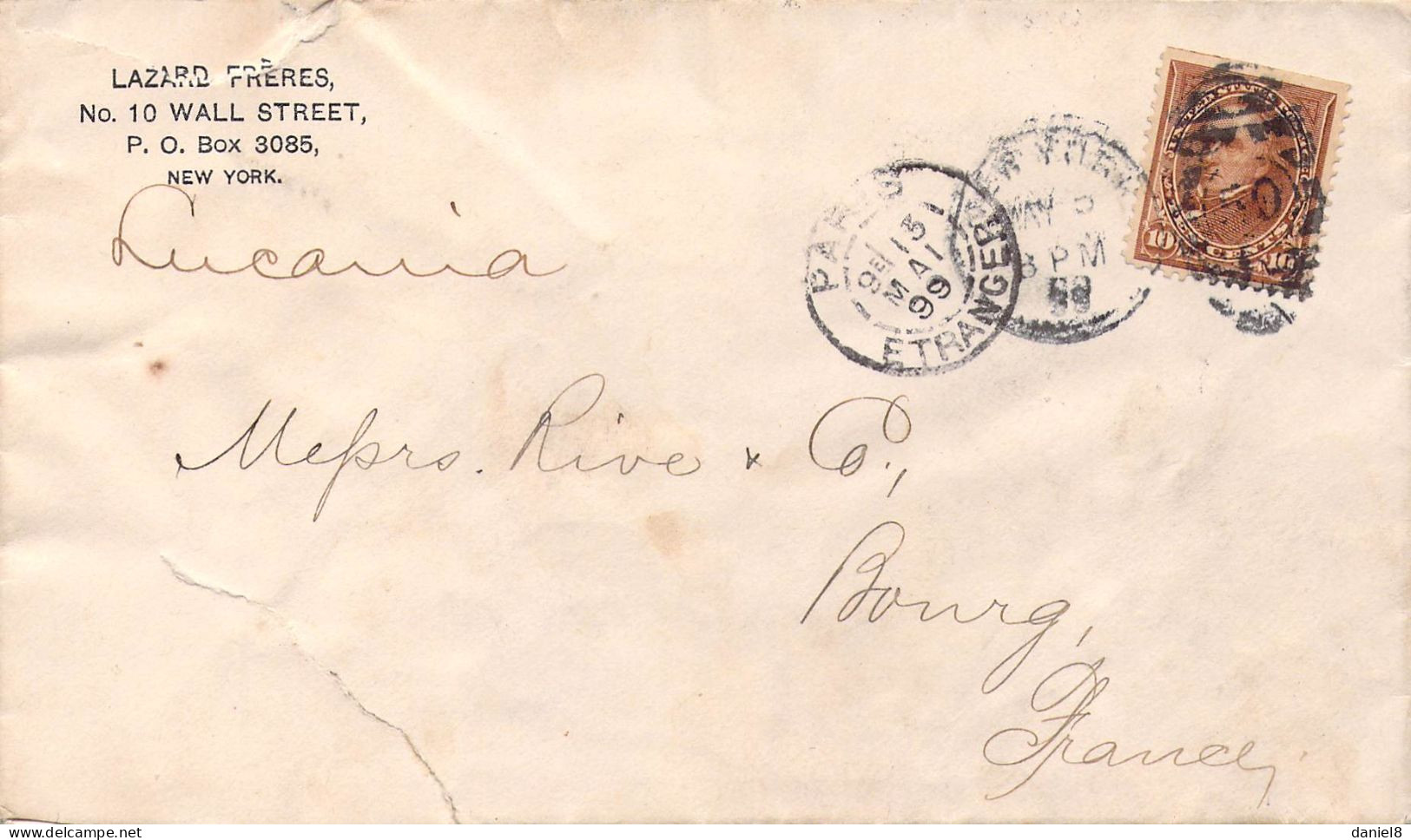 Enveloppe Entete Lazard Frères  New York Pour La France 1899 - Cartas & Documentos