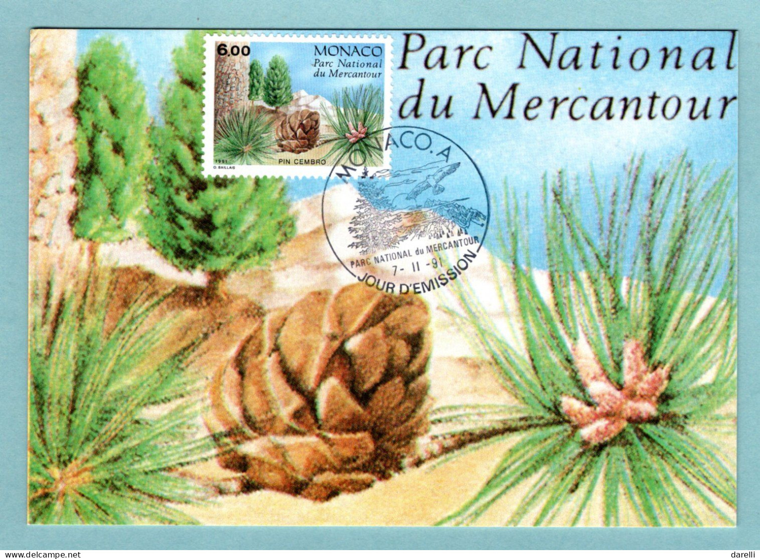 Carte Maximum Monaco 1991 - National Du Mercantour - Conifères - Pin Cembro - YT 1803 - Cartes-Maximum (CM)