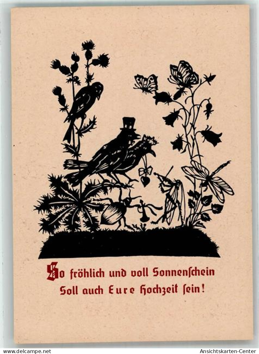 39875408 - Voegel Kaefer Schmetterlinge Blumen Hochzeit Spruch Scherenschnitt Verlag Kerl Nr.141 - Andere & Zonder Classificatie