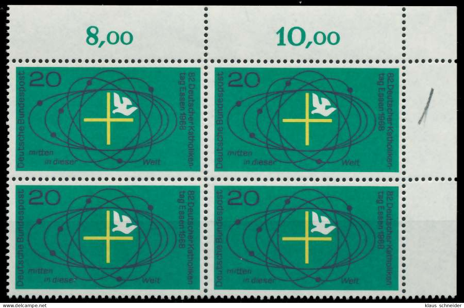 BRD 1968 Nr 568 Postfrisch VIERERBLOCK ECKE-ORE X7F0E72 - Ungebraucht