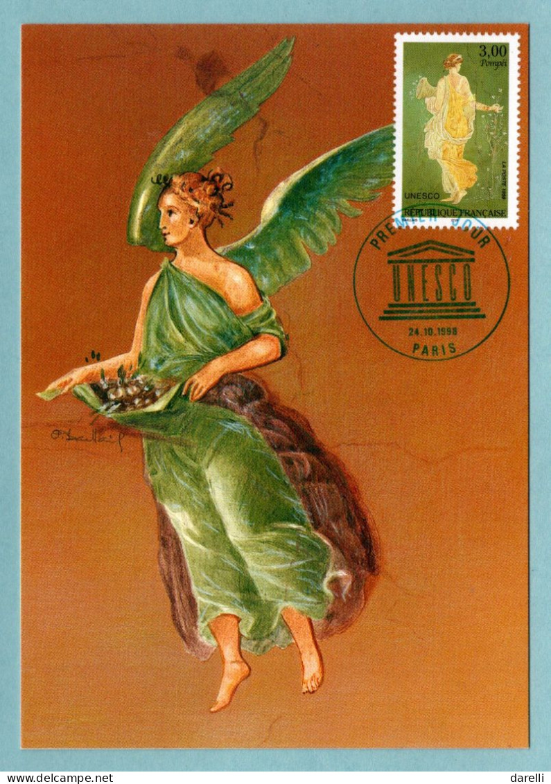 Carte Maximum 1998 - UNESCO 1998 - Pompéi - Femme Cueillant Des Fleurs - YT 118 - Paris - 1990-1999