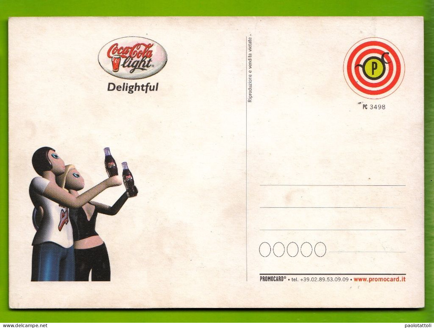 Advertising Postcard- Coca Cola Light, Delightful. Standard Size, New, Divided Back, Ed. Promocard N° PC3498. - Cartoline