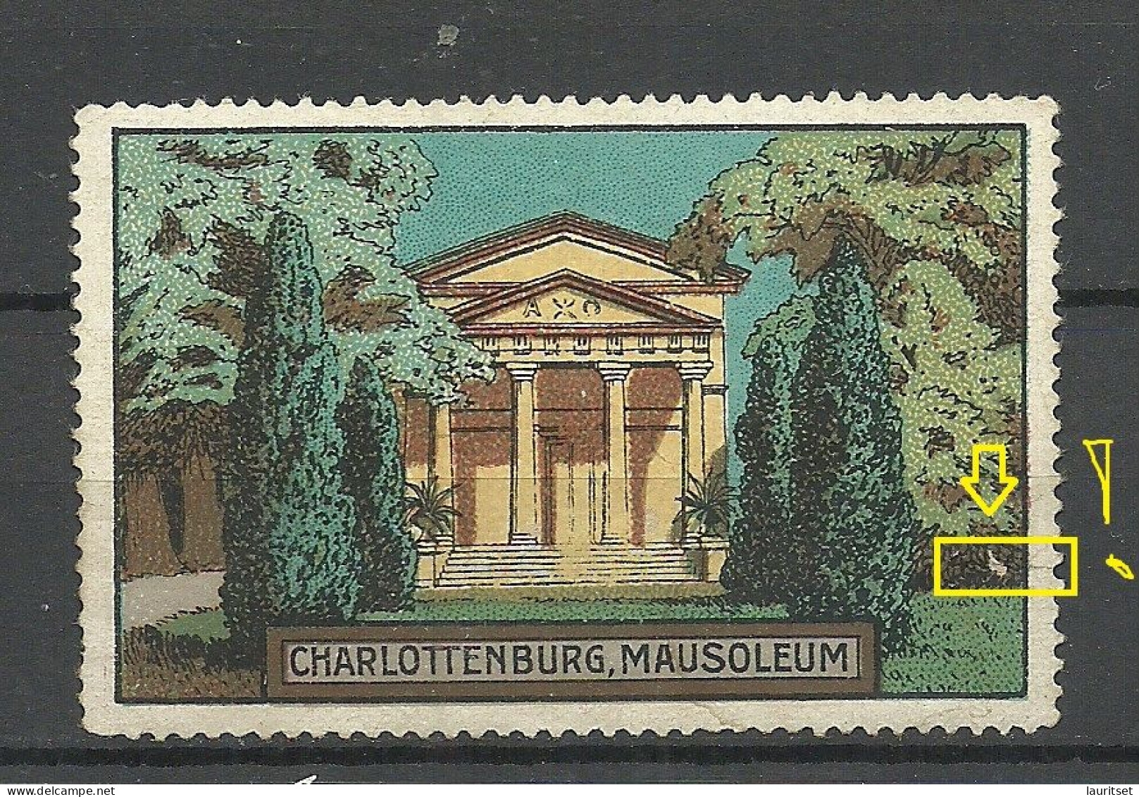 GERMANY Deutschland Ca. 1910 Charlottenburg Mausoleum Vignette Advertising Poster Stamp Reklamemarke (*) NB! Tear! - Vignetten (Erinnophilie)