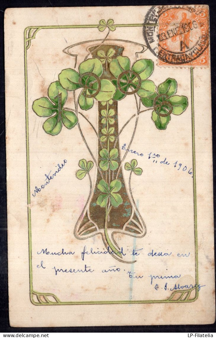 Uruguay - 1906 - Flowers - Plants - Decorated Postcard - Clovers - Flowers