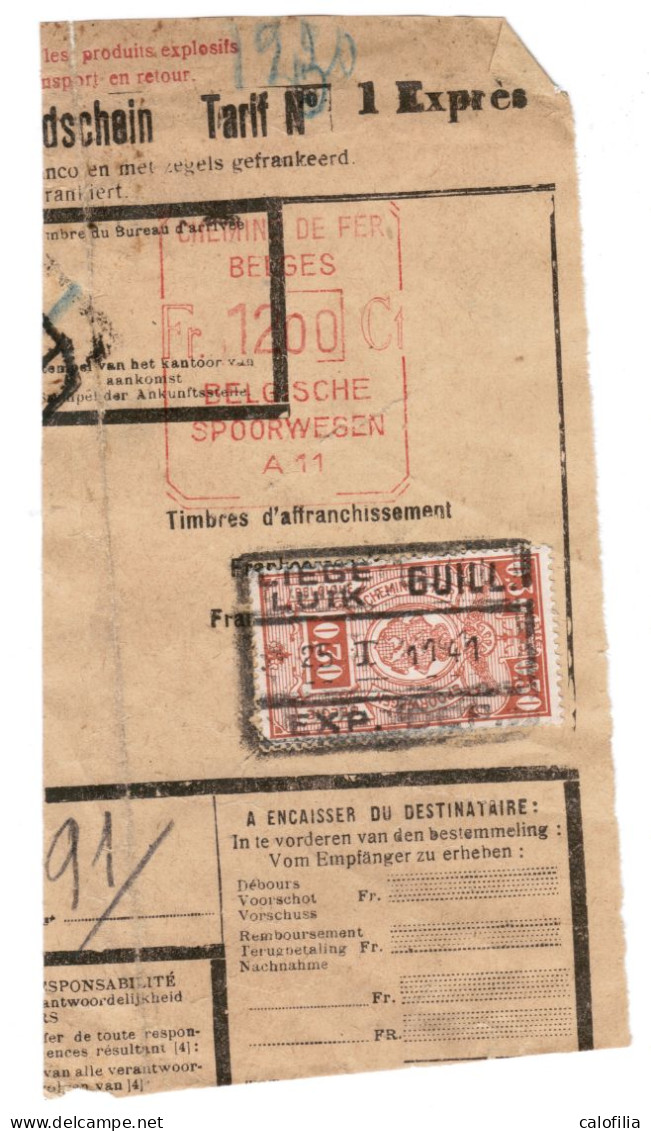 Fragment Bulletin D'expedition, Obliterations Centrale Nettes, LIEGE LUIK GUILL EXP DEP + Cache Rouge, RARE - Used