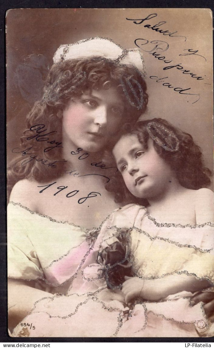 Uruguay - 1908 - Femme - Colorized - Young Woman And A Girl - Frauen