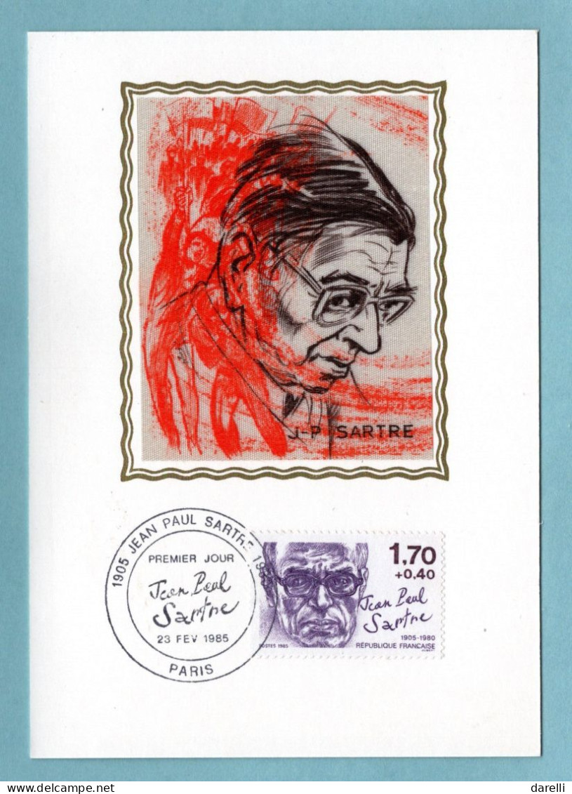 Carte Maximum 1985 - Personnages Célèbres - Jean-Paul Sartre - écrivain - YT 2357 - Paris - 1980-1989