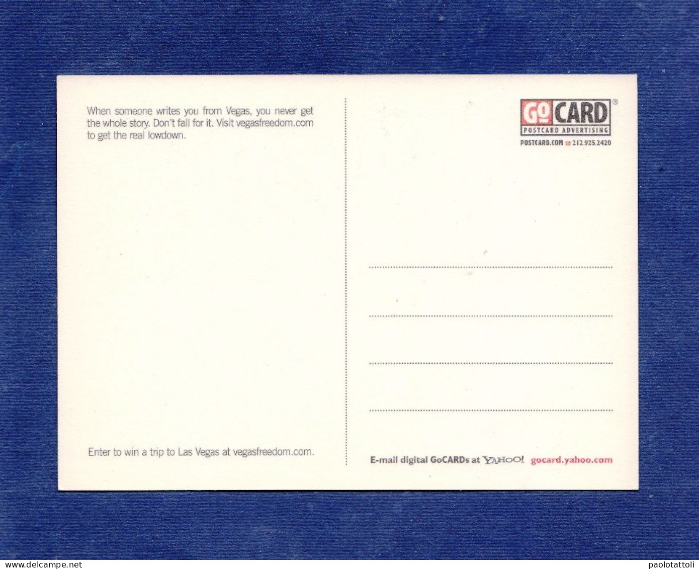 Advertising Post Card- Las Vegas. 100% Lies. Standard Size, New, Divided Back, Ed. GoCard. - Humour