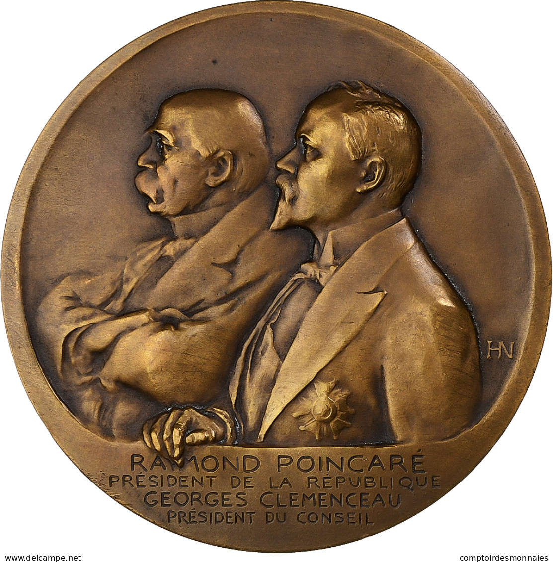 France, Médaille, Raymond Poincaré, Georges Clémenceau, 1918, Bronze, Henry - Andere & Zonder Classificatie