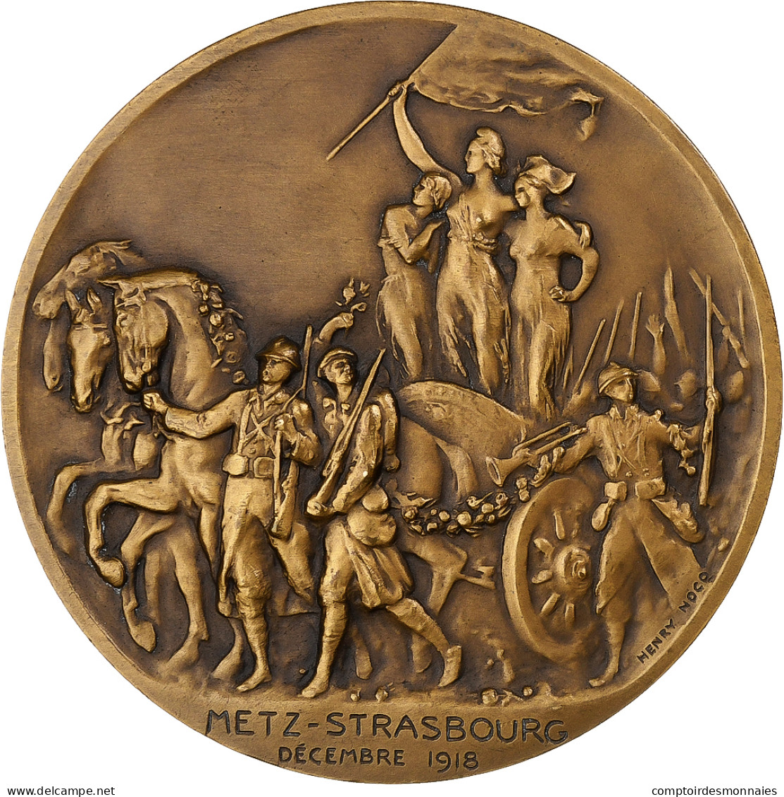 France, Médaille, Raymond Poincaré, Georges Clémenceau, 1918, Bronze, Henry - Other & Unclassified