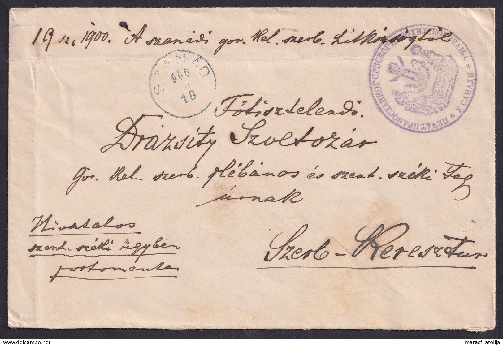 Hungary 1900, Serbia, Letter From Sanad (Szanad) To Srpski Krstur - Autres & Non Classés