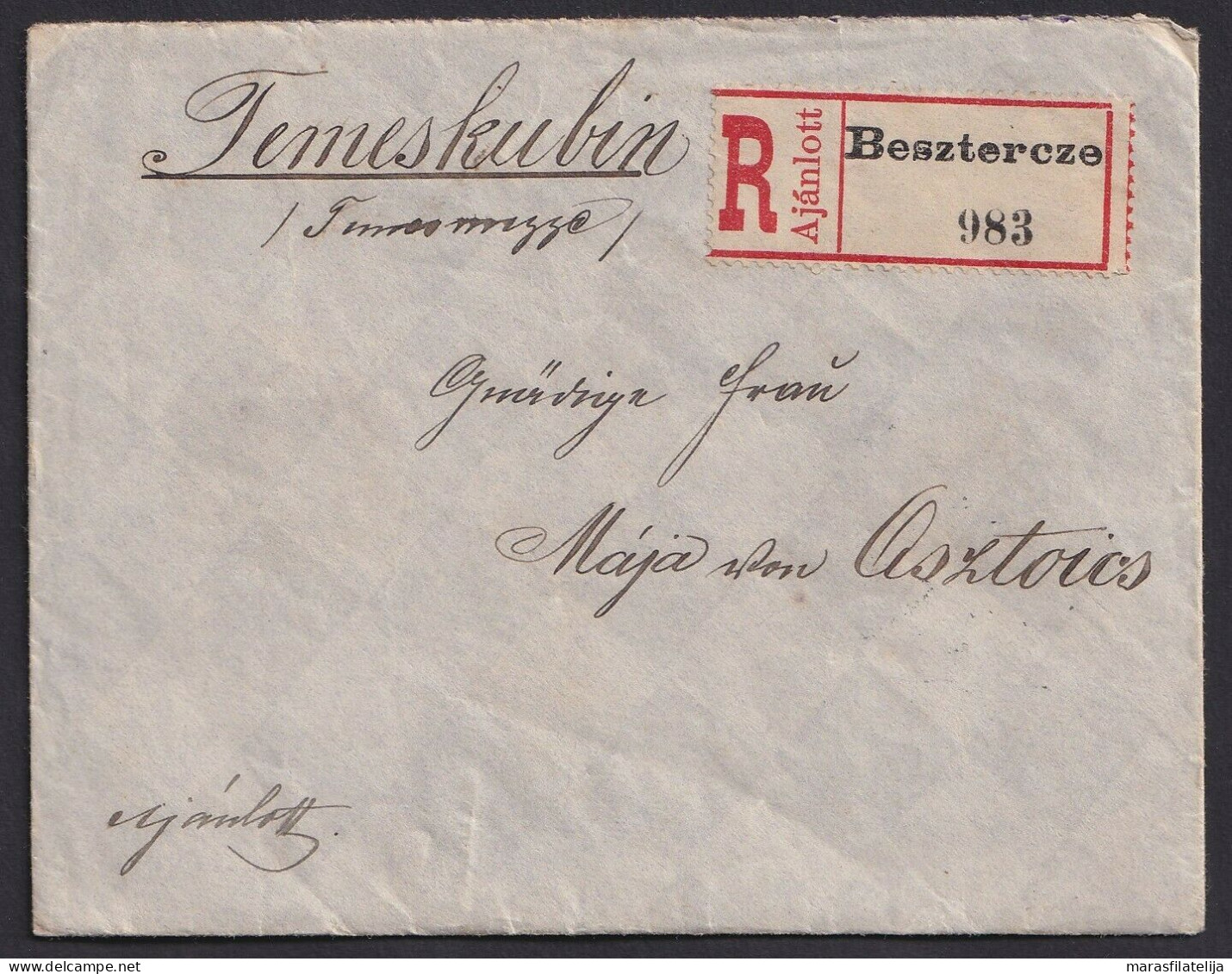 Hungary 1911, Beautiful Registered Letter From Besztercze To Temeskubin - Altri & Non Classificati