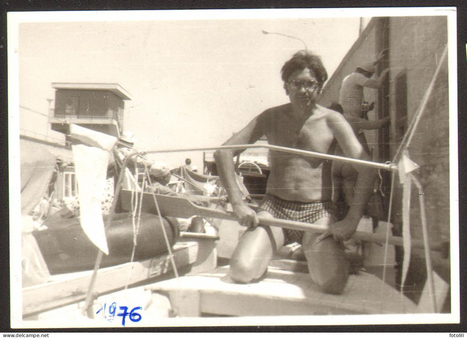 Trunks Muscular Man Guy On Boat Guy Int Old  Photo 7x10 Cm # 41264 - Personnes Anonymes