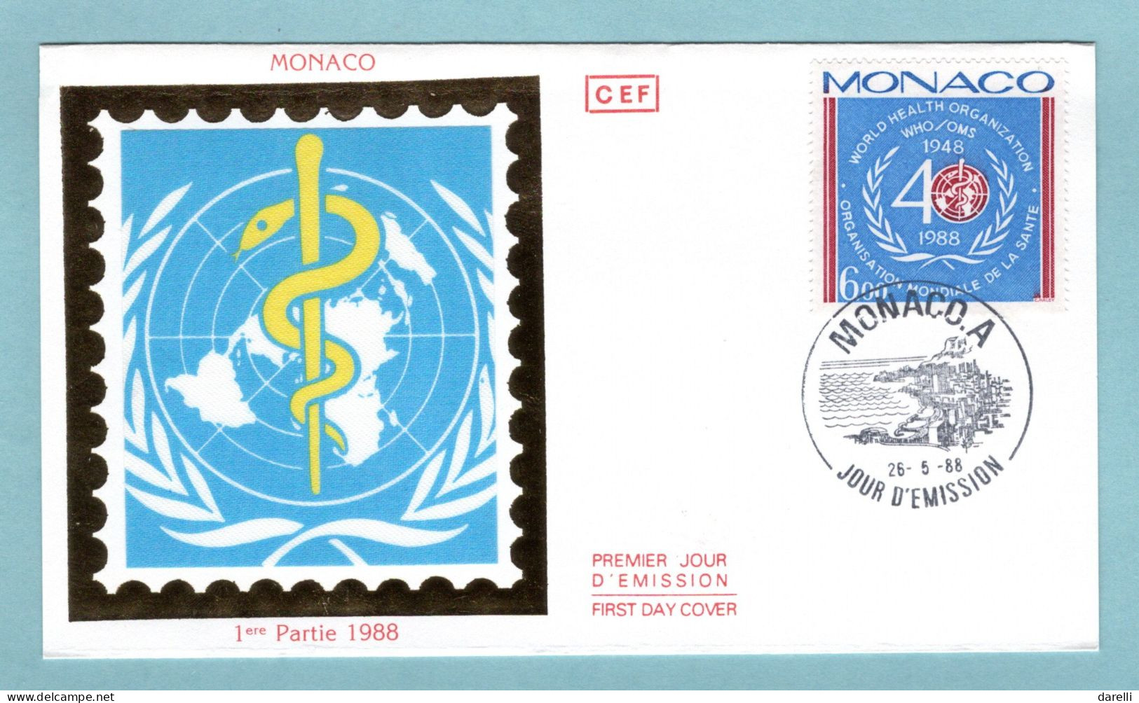 FDC Monaco 1988 - OMS Organisation Mondiale De La Santé - YT 1636 - FDC